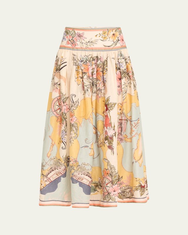 Tallow Nautical Map Midi Skirt